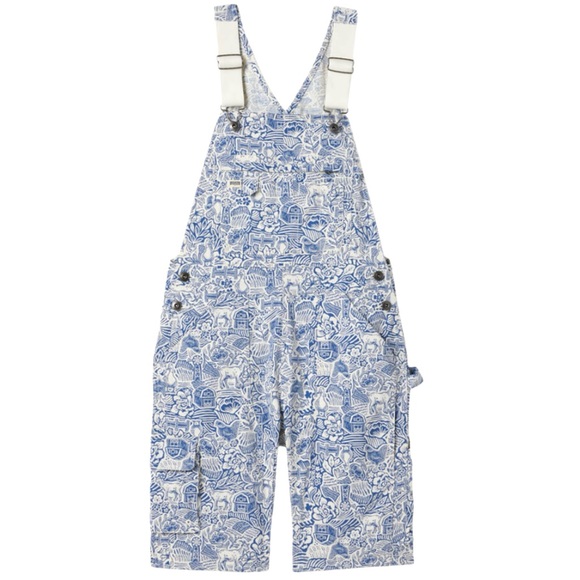 Duluth Trading Co Pants - EUC Duluth Trading Co. Heirloom Gardening Short Overalls Farm Graphic Blue Ivory